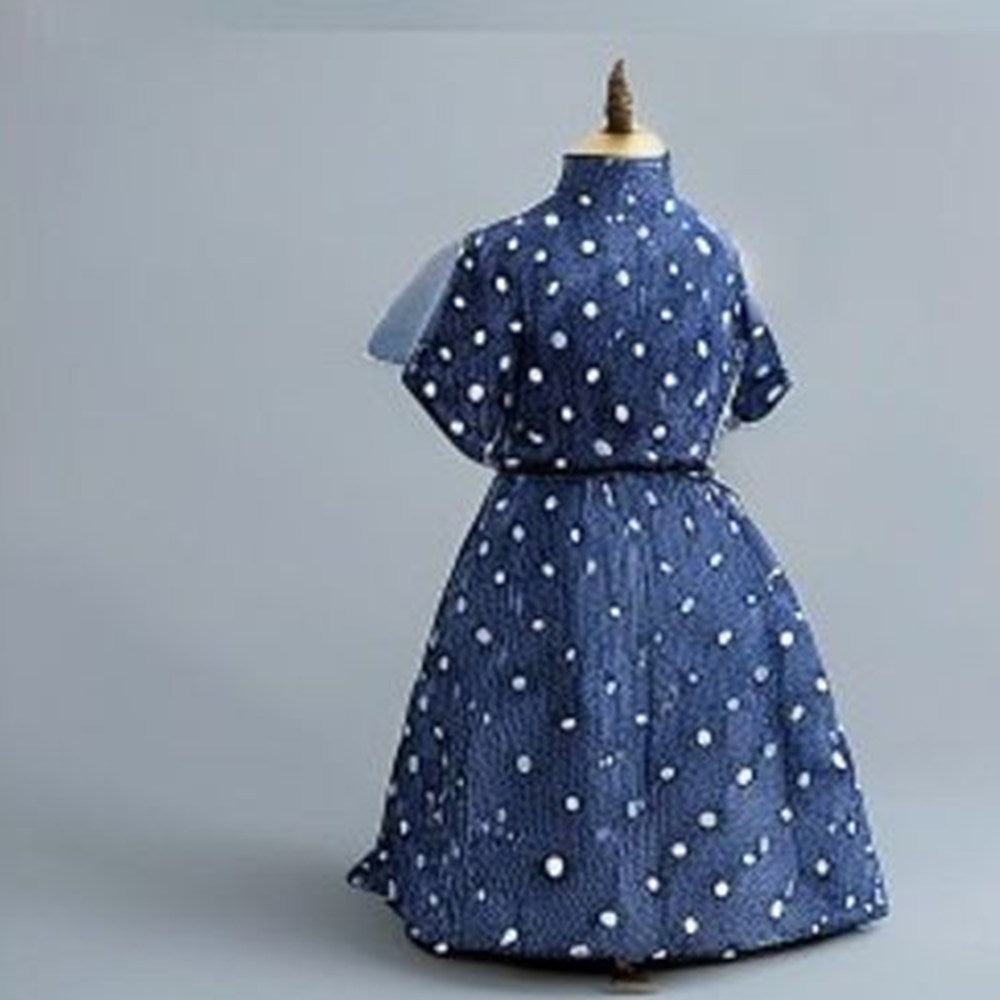 Navy Polka-Dot Midi Dress - back view