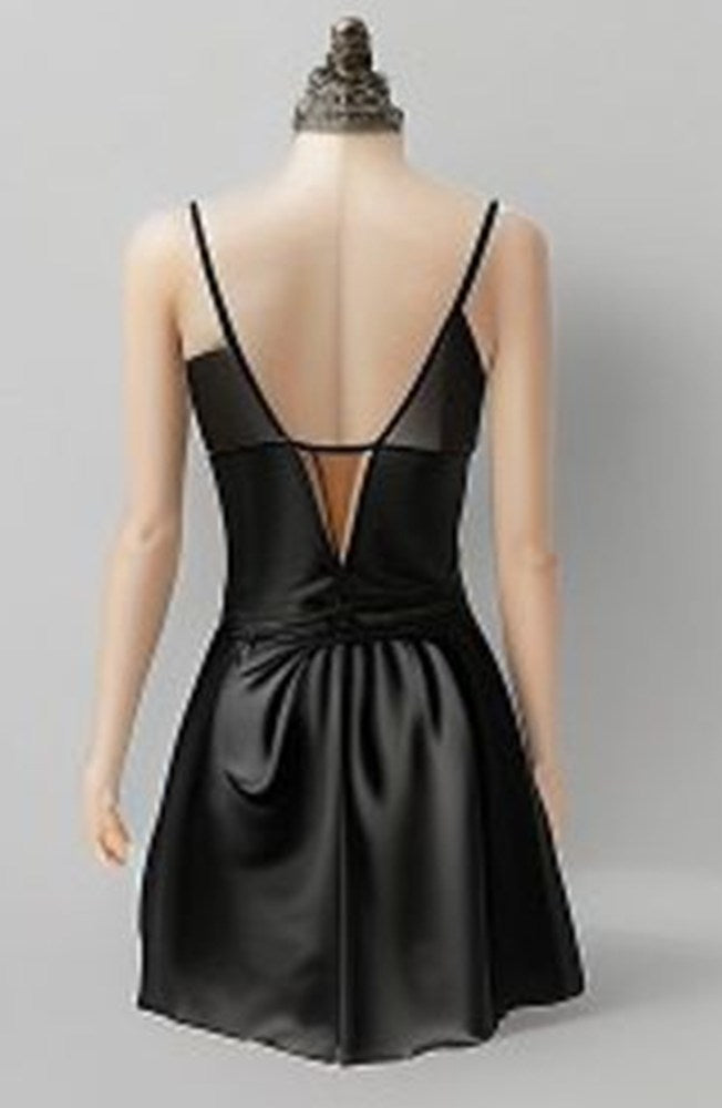 Black Satin Slip Midi Dress - back view
