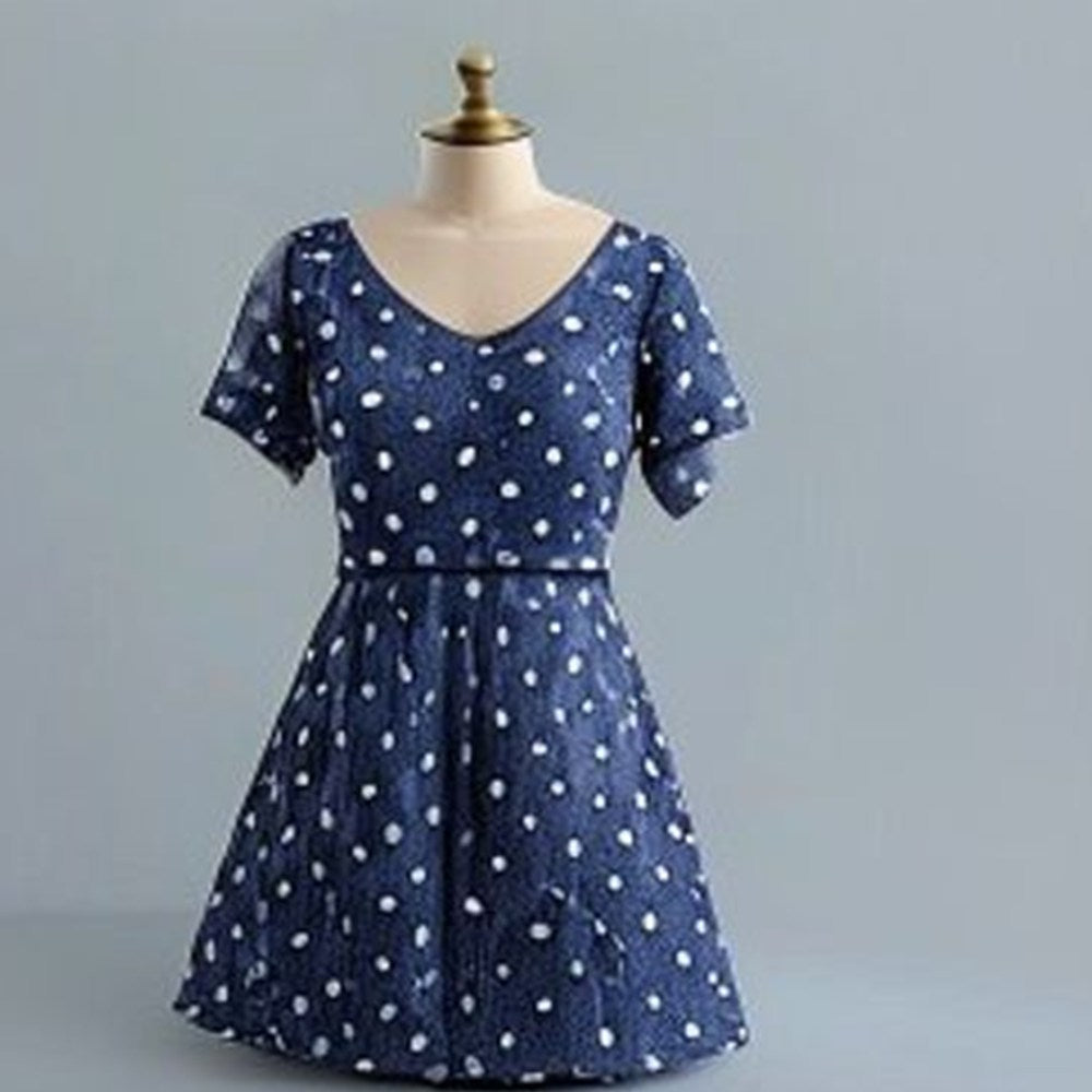 Navy Polka-Dot Midi Dress - front view